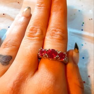14K White Gold Plated Ring with Simulation Rubies and Cubic Zirconia